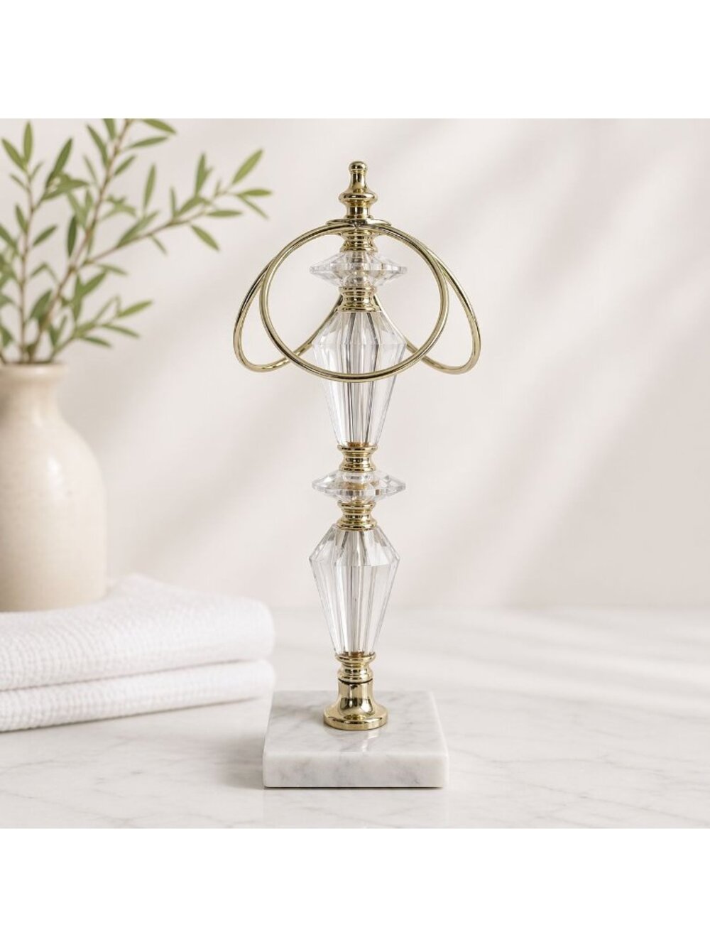 Vintage Lucite Towel Holder Marble Base Hollywood Regency MCM Vanity Tree Stand